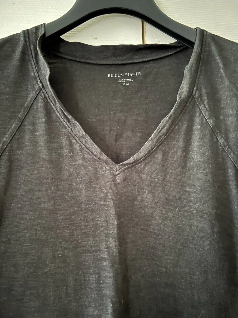LIKE NEW! — Eileen Fisher Black V-Neck Short Sleeve Dress (Hemp/Organic Cotton) - Picture 2 of 4